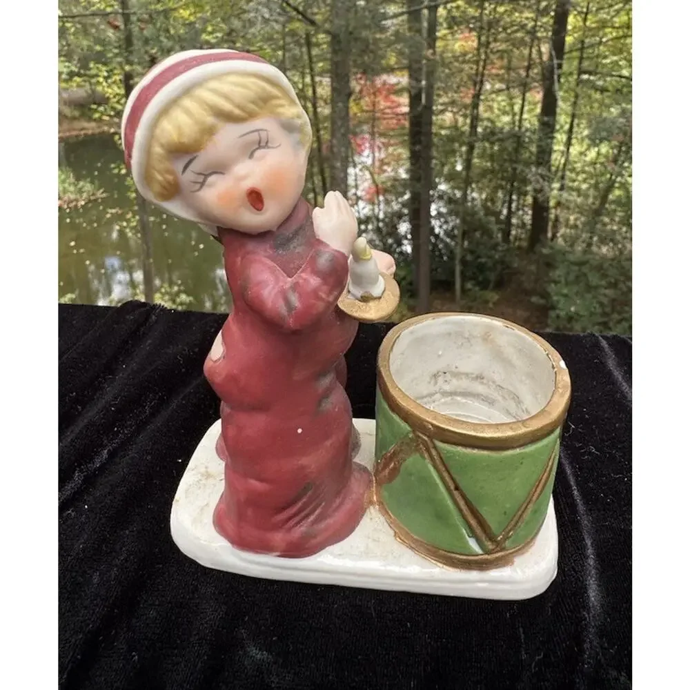 Vintage 1978 Jasco Christmas Luvkins Porcelain Candle Holder Cute! S64